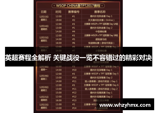 英超赛程全解析 关键战役一览不容错过的精彩对决