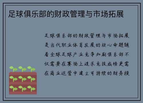 足球俱乐部的财政管理与市场拓展