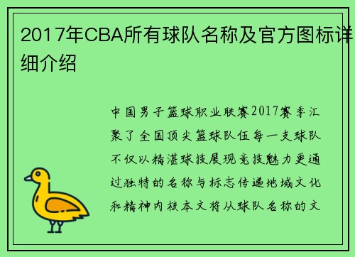 2017年CBA所有球队名称及官方图标详细介绍